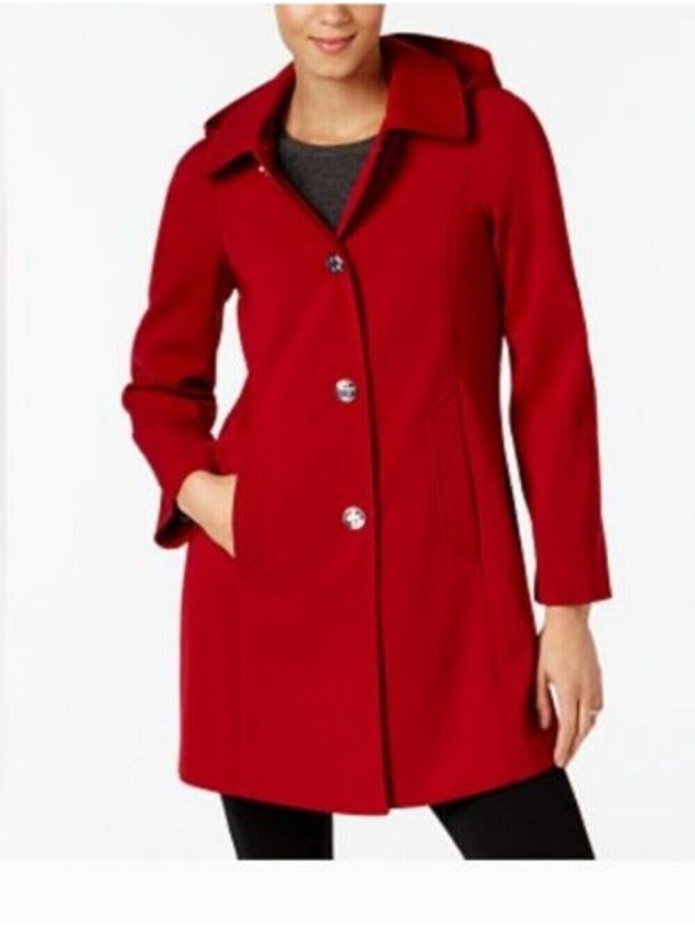 Women's London Fog Red Trench Coat M Double Breasted Removable Hood Lined